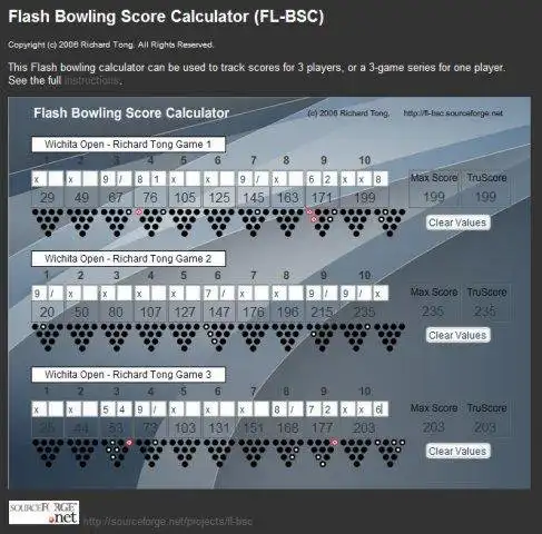 Загрузите веб-инструмент или веб-приложение Flash Bowling Score Calculator