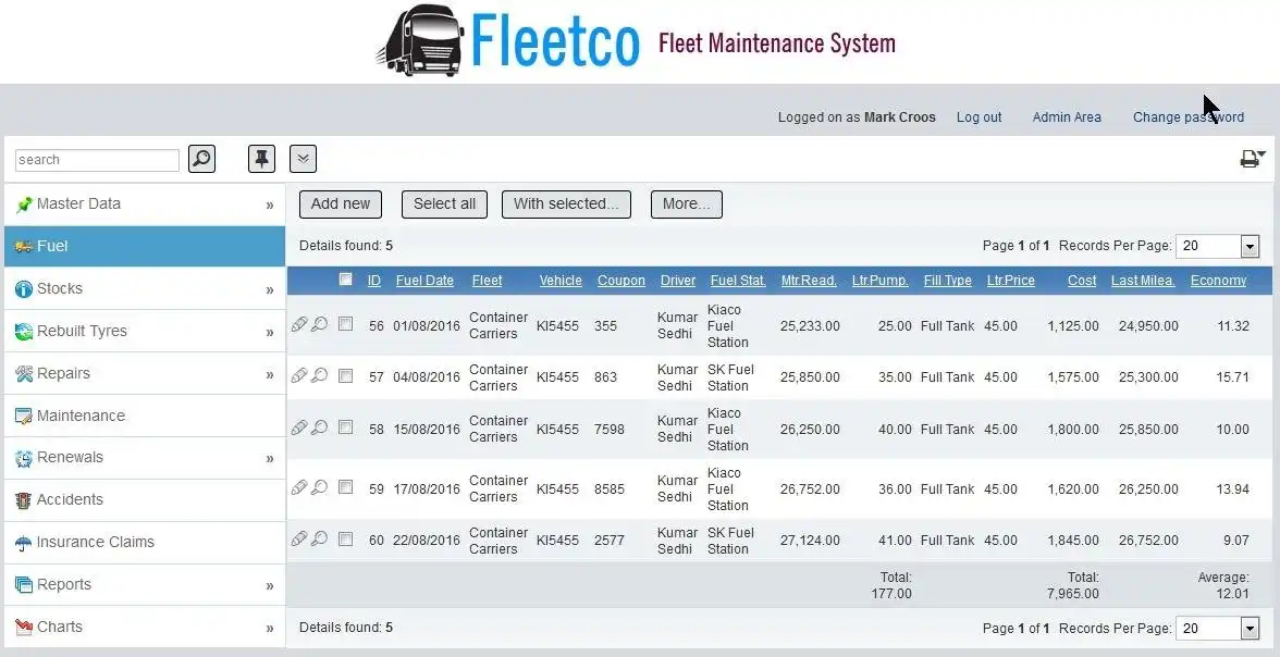 ডাউনলোড ওয়েব টুল বা ওয়েব অ্যাপ Fleetco - ফ্লিট রক্ষণাবেক্ষণ ব্যবস্থাপনা