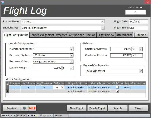 Scarica lo strumento web o l'app web Registri di volo