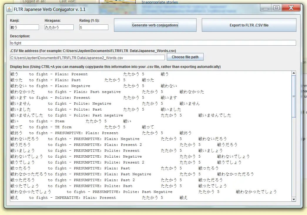 Download web tool or web app FLTR Japanese Verb Conjugator