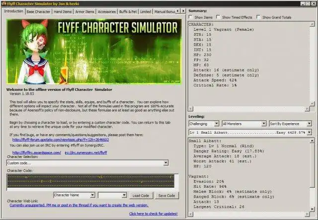 Download de webtool of webapp Flyff Character Simulator om online in Windows via Linux online te draaien