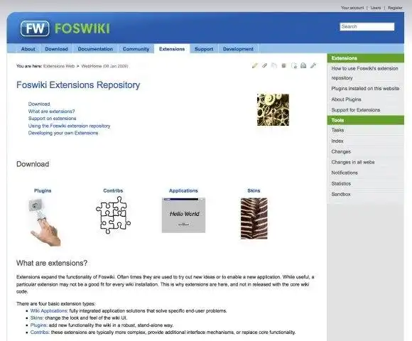 Загрузите веб-инструмент или веб-приложение Foswiki