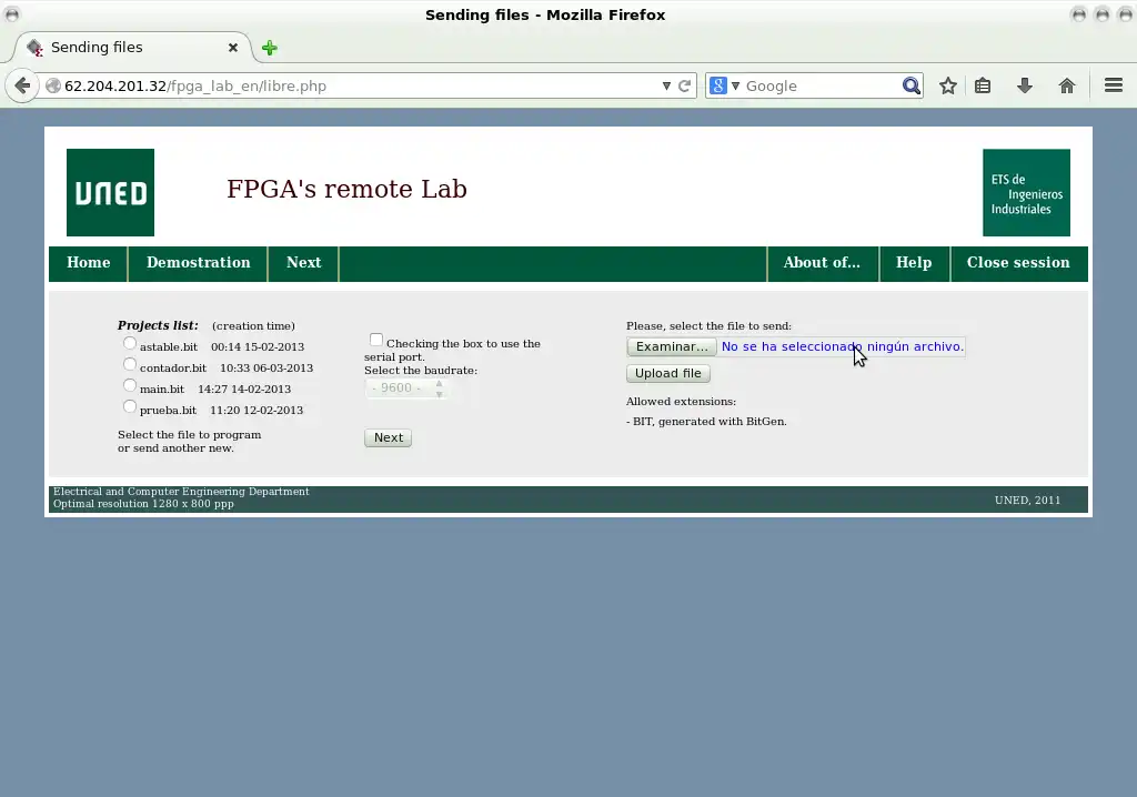 Download web tool or web app FPGA remote lab
