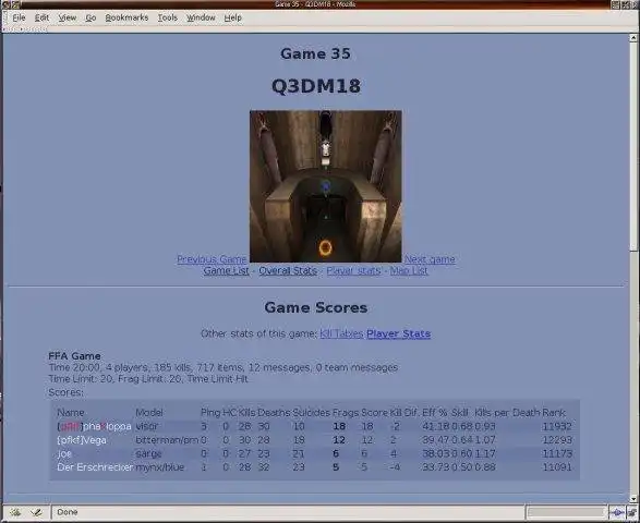 دانلود ابزار وب یا برنامه وب Fragistics - برنامه آمار Quake3