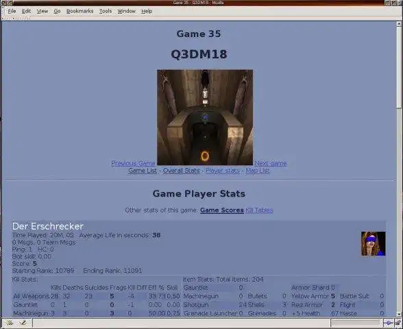 Download web tool or web app Fragistics - Quake3 statistics program to run in Linux online