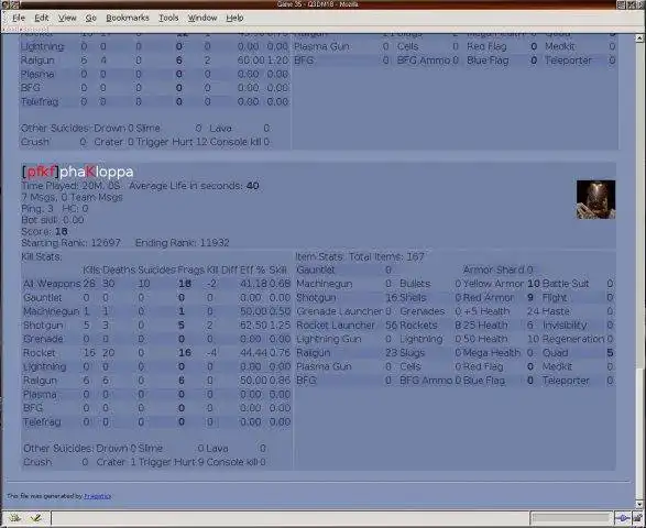 Download web tool or web app Fragistics - Quake3 statistics program to run in Linux online