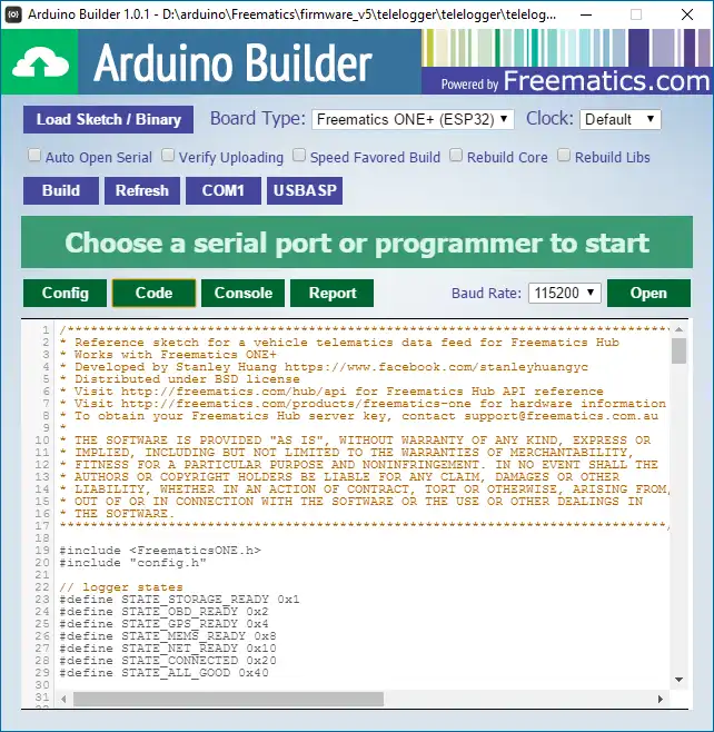 Download web tool or web app Freematics Arduino Builder