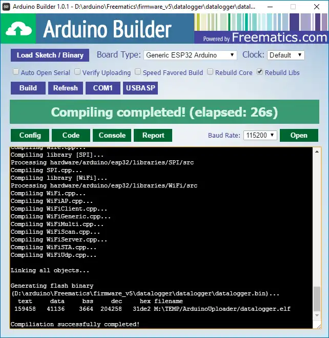 Scarica lo strumento web o l'app web Freematics Arduino Builder