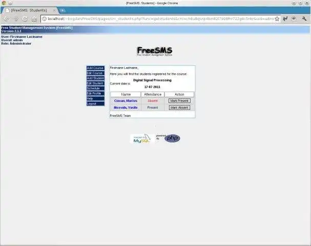 Download web tool or web app FreeSMS (Free Student Management System)