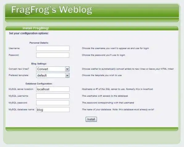 Laden Sie das Web-Tool oder die Web-App FrogBlog herunter