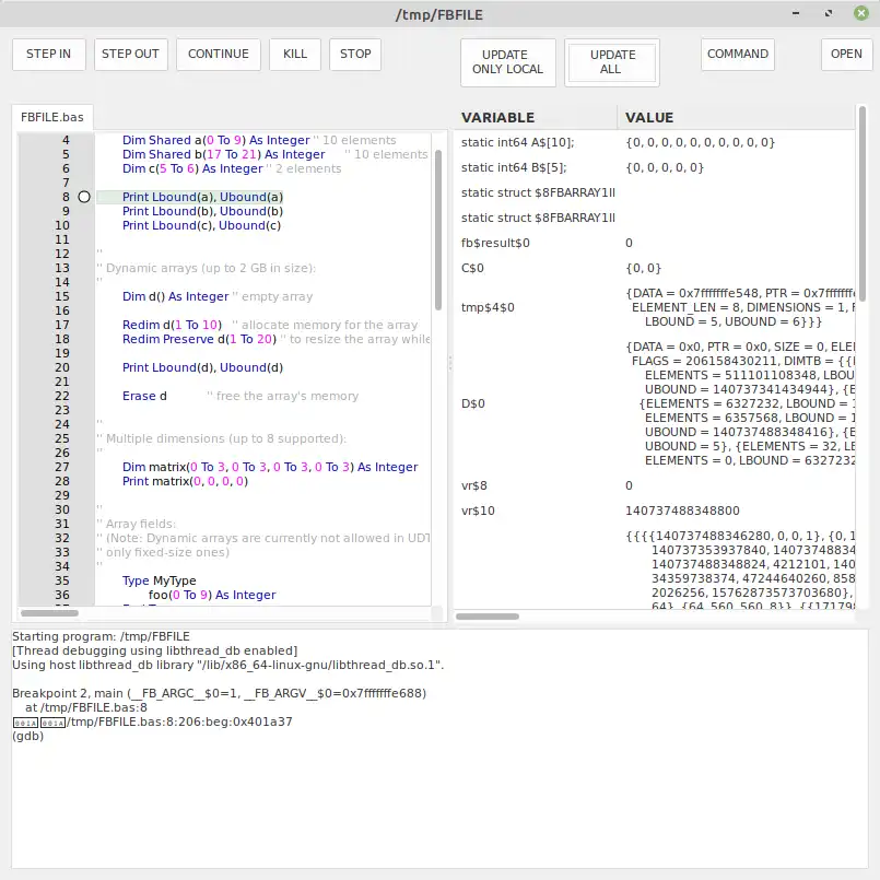 Baixe a ferramenta da web ou o aplicativo da web FrontEnd GDB para o freebasic