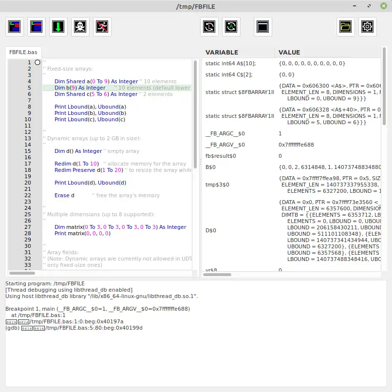 Téléchargez l'outil Web ou l'application Web FrontEnd GDB pour freebasic