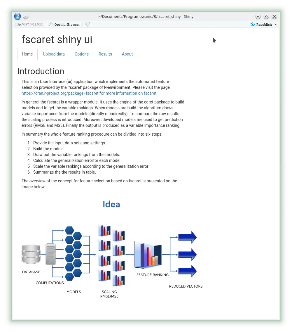 Mag-download ng web tool o web app fscaret_shiny para tumakbo sa Linux online