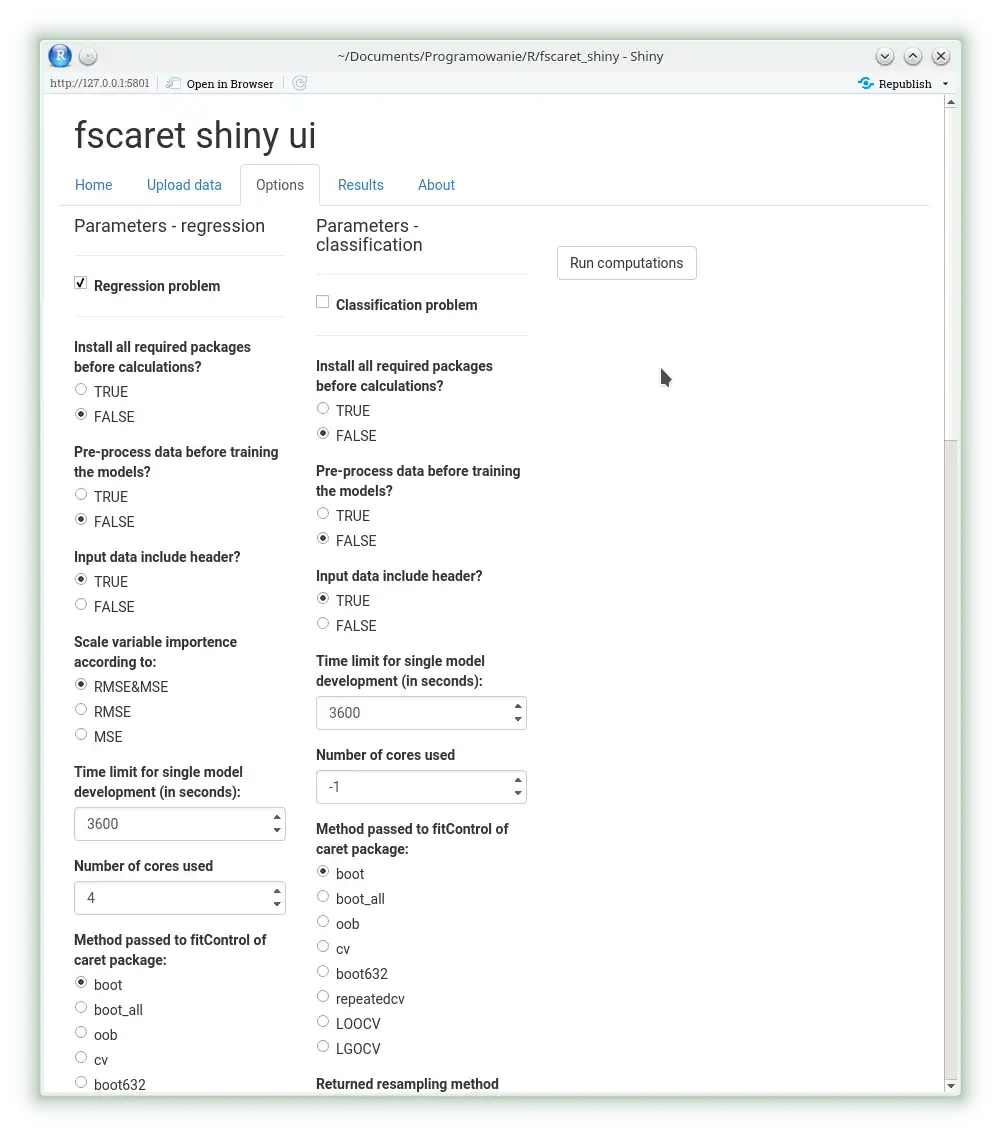 ดาวน์โหลดเครื่องมือเว็บหรือเว็บแอป fscaret_shiny เพื่อทำงานใน Windows ออนไลน์ผ่าน Linux ออนไลน์