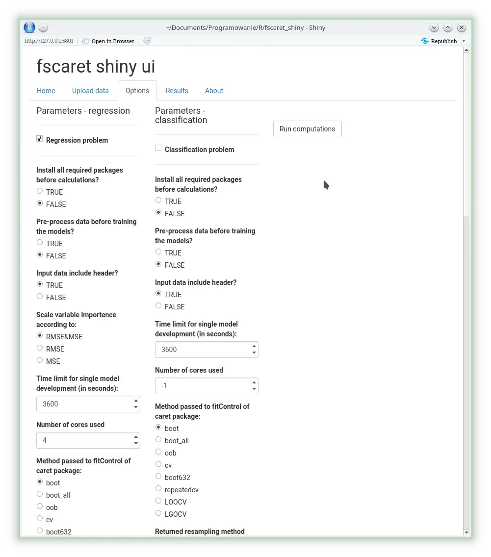 Download web tool or web app fscaret_shiny to run in Windows online over Linux online