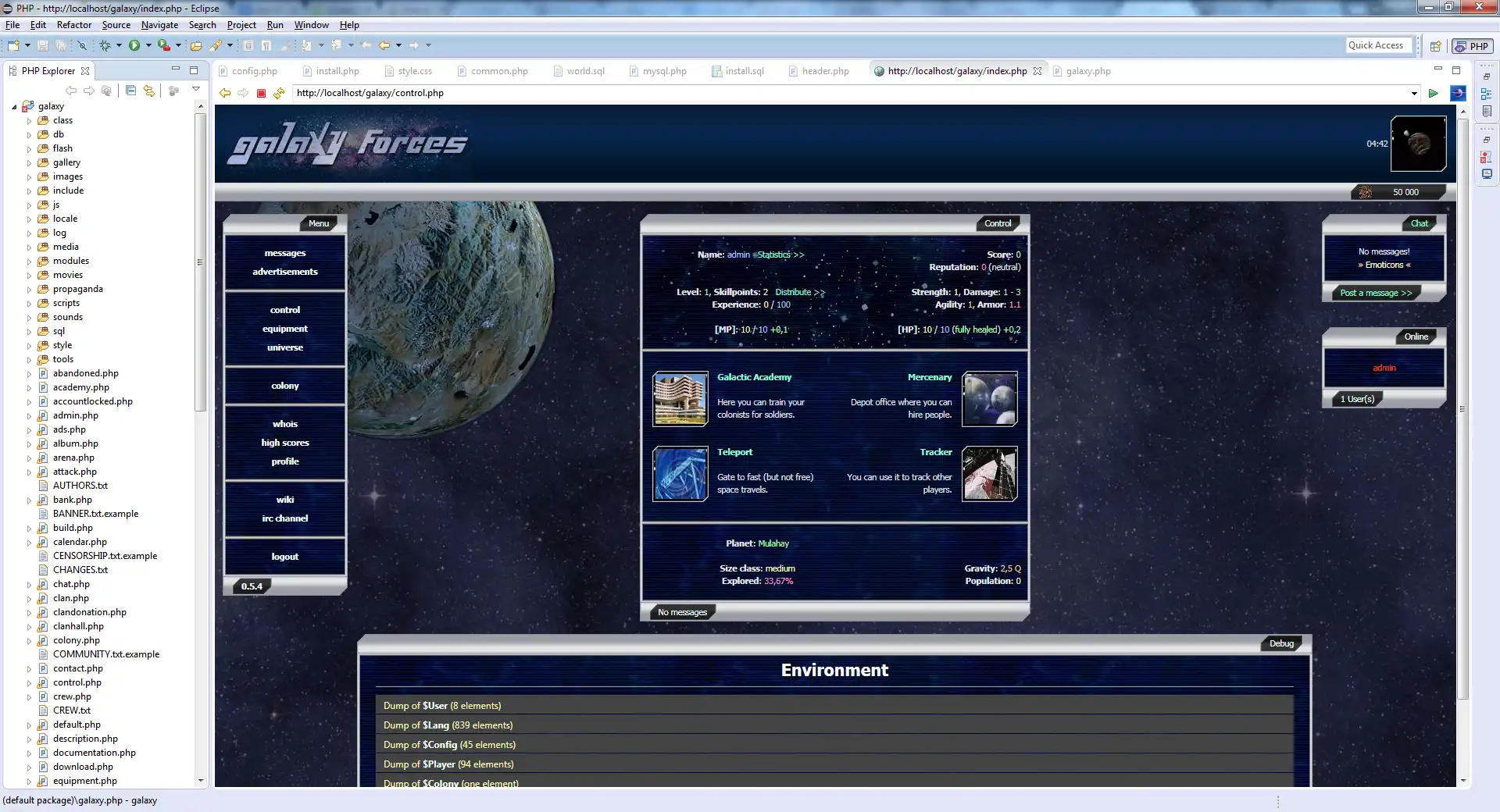 Download de webtool of webapp Galaxy Forces MMORPG om online in Windows via Linux online te draaien