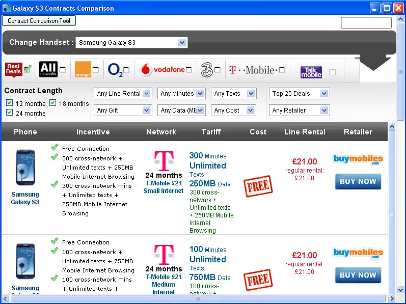 Download web tool or web app Galaxy S3 Contracts Comparison Tool