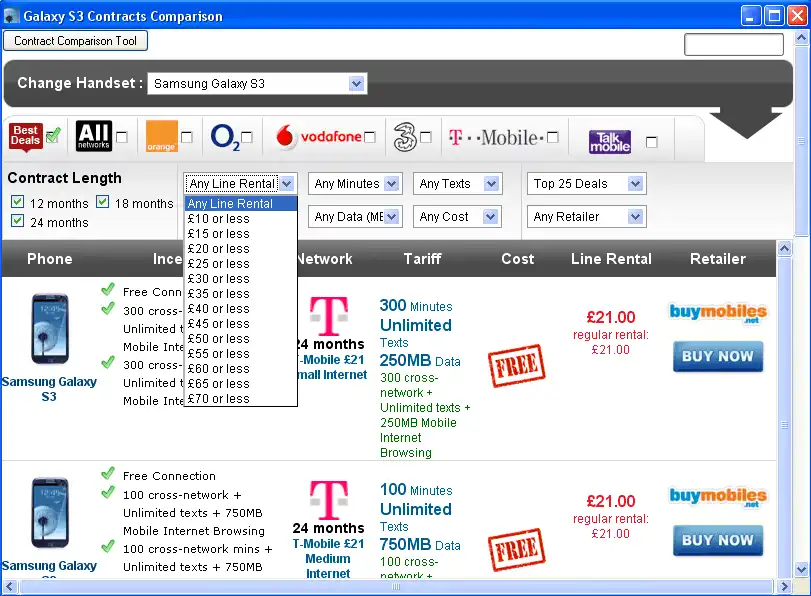 Download web tool or web app Galaxy S3 Contracts Comparison Tool