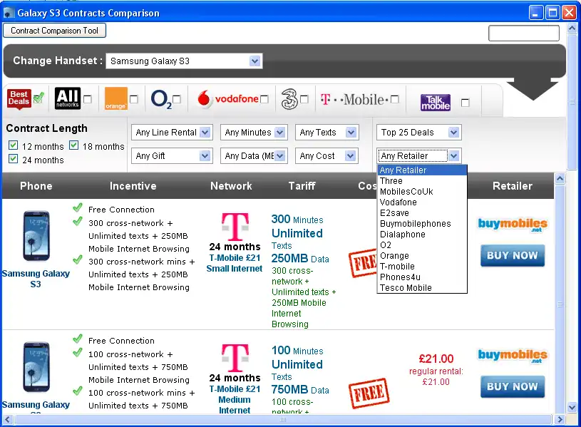 Download web tool or web app Galaxy S3 Contracts Comparison Tool