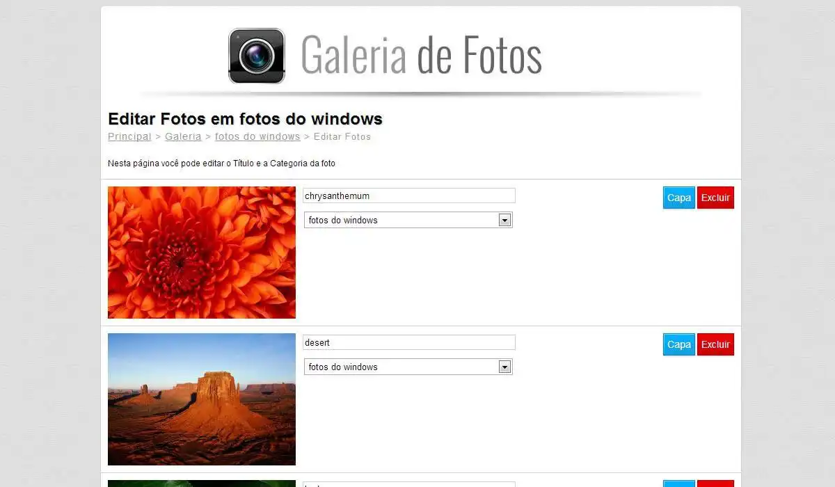 Web aracını veya web uygulamasını indirin Galeria de Fotos sem Banco de Dados