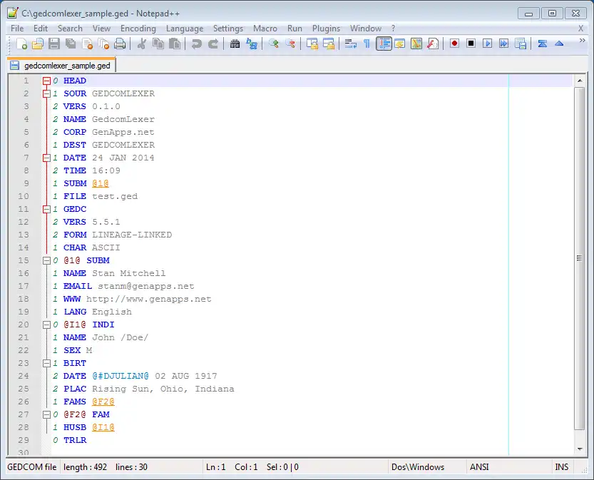 Téléchargez l'outil Web ou l'application Web GEDCOM Lexer Plugin pour Notepad++