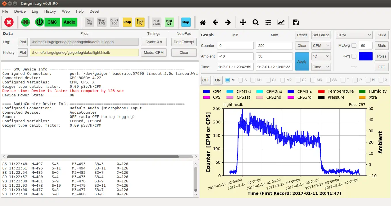 Download web tool or web app GeigerLog to run in Windows online over Linux online