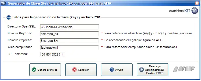 ດາວໂຫລດເຄື່ອງມືເວັບ ຫຼືແອັບຯເວັບ Generador Key - CSR - OpenSSL - AFIP