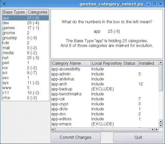 Download web tool or web app Gentoo Category Select