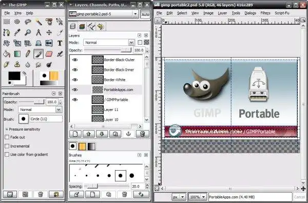 Muat turun alat web atau aplikasi web GIMP Portable (Kini @ PortableApps.com)