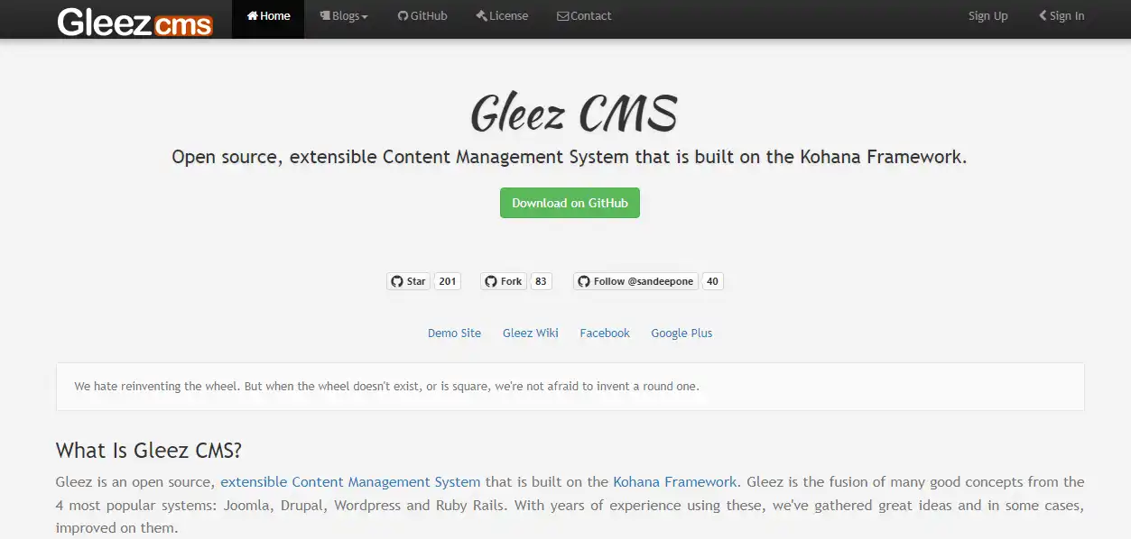 Web ツールまたは Web アプリ Gleez CMS をダウンロード