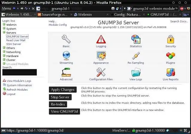 Загрузите веб-инструмент или веб-приложение Модуль GNUMP3d Webmin