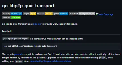 Загрузите веб-инструмент или веб-приложение go-libp2p-quic-transport