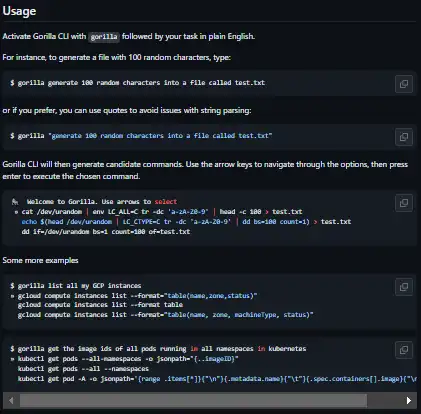 Download web tool or web app Gorilla CLI