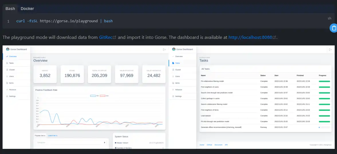 Web ツールまたは Web アプリをダウンロードする Gorse Recommender System Engine