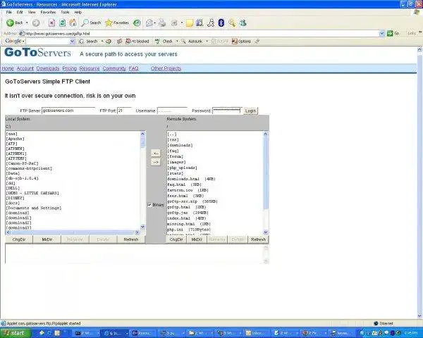 Завантажте веб-інструмент або веб-програму GoToServers Simple FTP Client