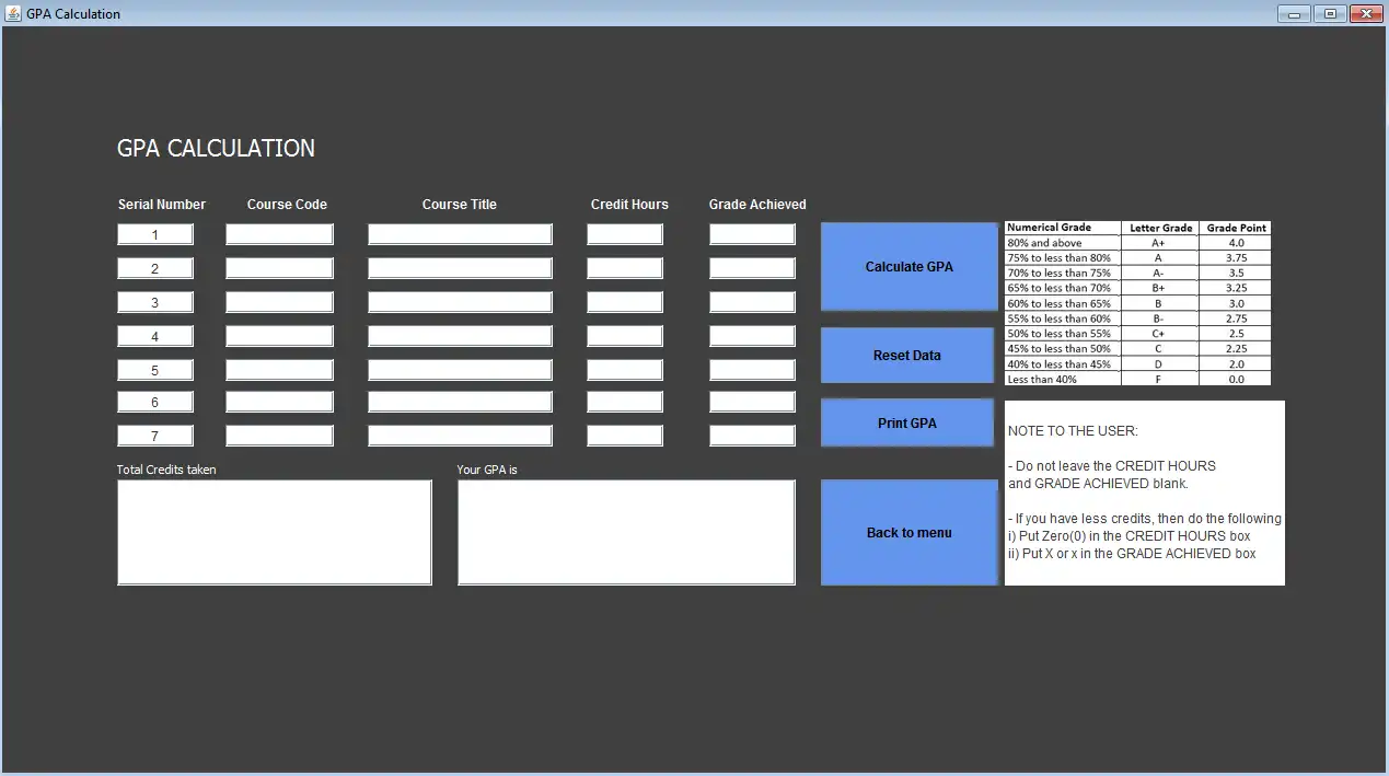 Download web tool or web app Gpa and CGPA Calculator