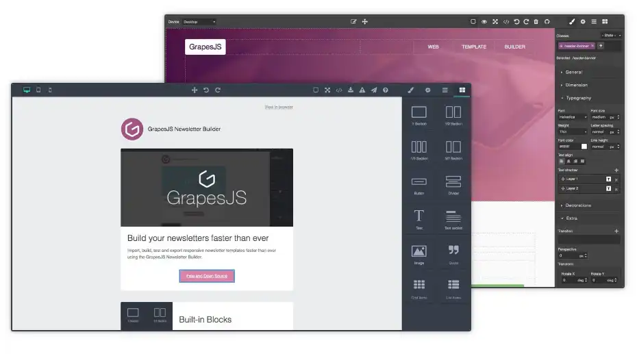 Загрузите веб-инструмент или веб-приложение GrapesJS