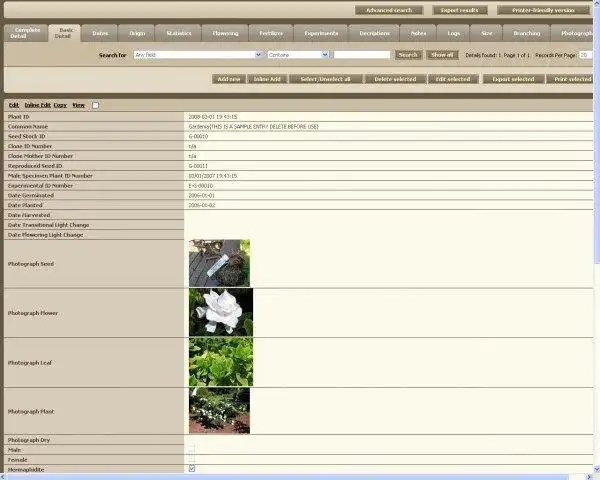 Загрузите веб-инструмент или веб-приложение Graphical Botanical Database Management
