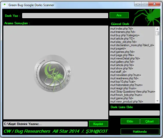 Download web tool or web app Green Bug GoogleDork Scanner