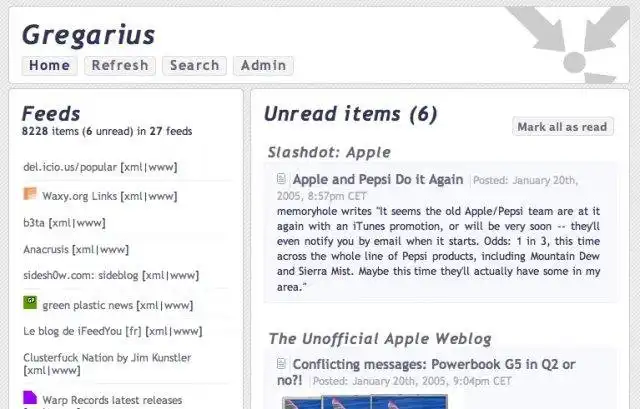 Download web tool or web app Gregarius