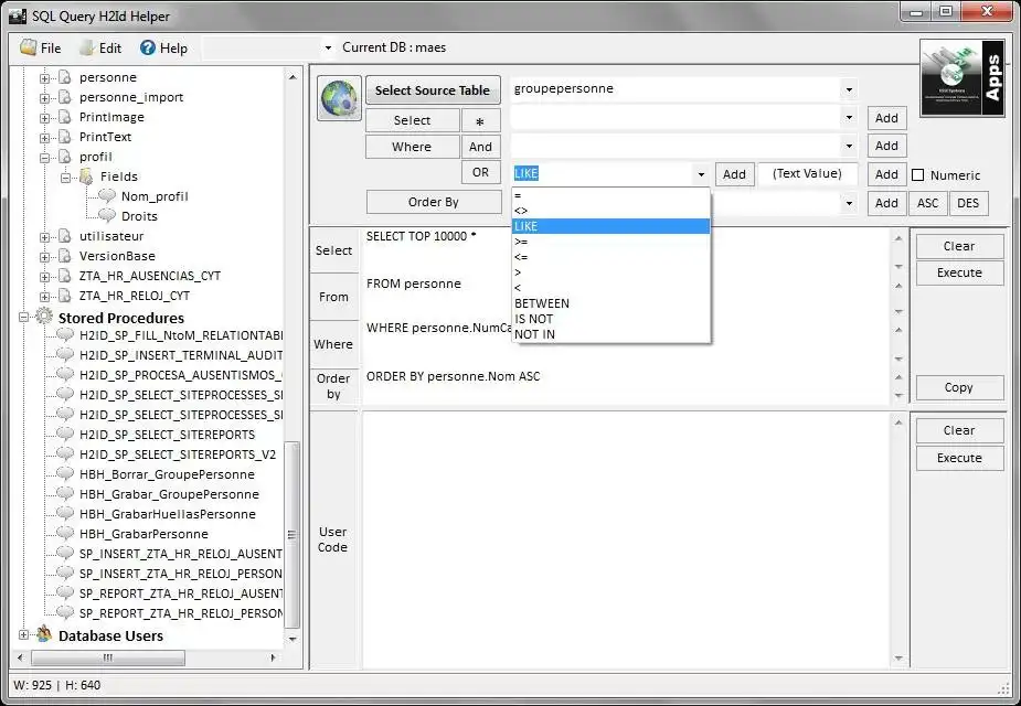 Download web tool or web app H2Id SQL Helper Tool