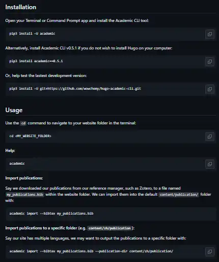 Download web tool or web app Hugo Academic CLI