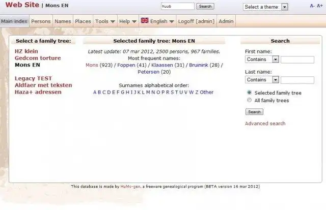 Download web tool or web app HuMo-genealogy software