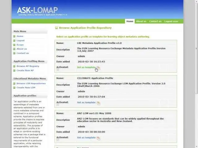 قم بتنزيل أداة الويب أو تطبيق الويب IEEE LOM Application Profiling Tool
