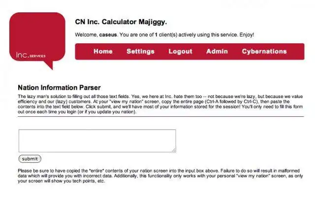 Descargue la herramienta web o la aplicación web Inc. Cybernations Calculator para ejecutar en Linux en línea