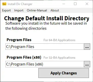 Download web tool or web app Install Dir Changer