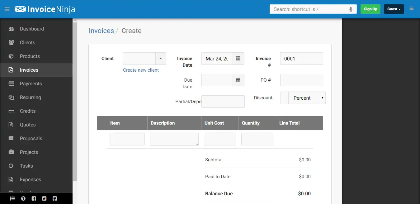 Download web tool or web app Invoice Ninja