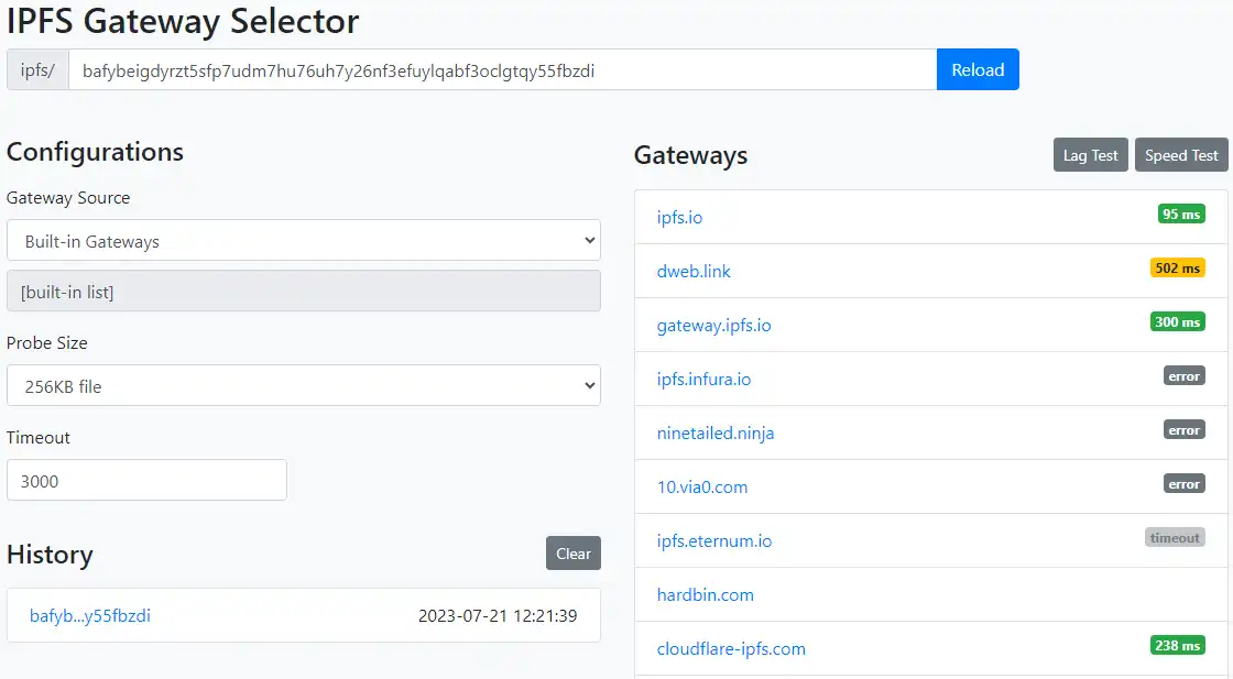 Téléchargez l'outil Web ou l'application Web Sélecteur de passerelle IPFS