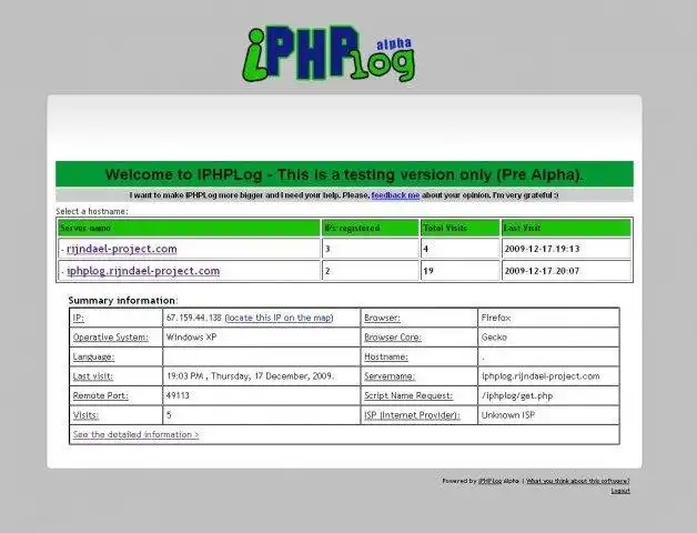 Загрузите веб-инструмент или веб-приложение IPHPLog