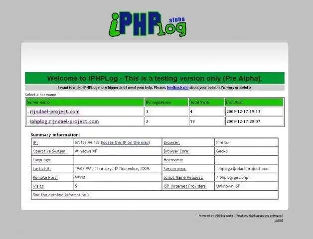 Muat turun alat web atau aplikasi web IPHPLog